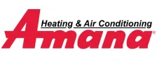 Amana Heating & Air Conditioning logo with large red "A" and bold red "Amana" text.
