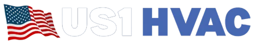 US flag waving next to the text "US1 HVAC" with "US1" in white and "HVAC" in bold blue letters.