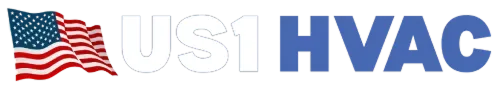 US flag waving next to the text "US1 HVAC" with "US1" in white and "HVAC" in bold blue letters.